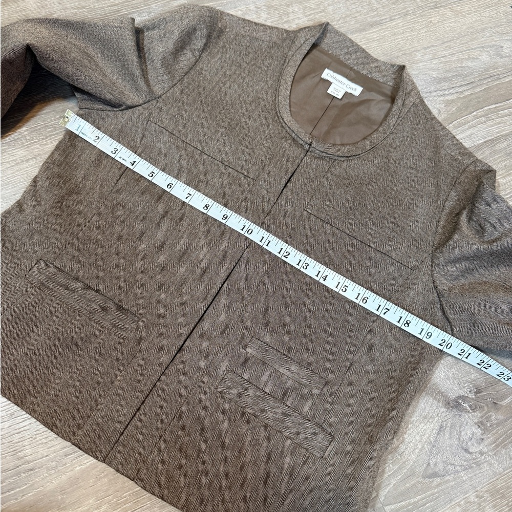 Coldwater Creek Brown Herringbone Collarless Hook And Eye Blazer-size S (6-8) - Picture 8 of 12